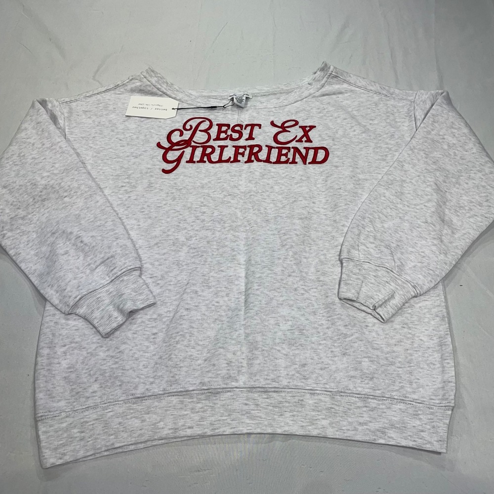 Better Together Best Ex Girlfriend Sweatshirt Heather Grey Red Embroidery L
